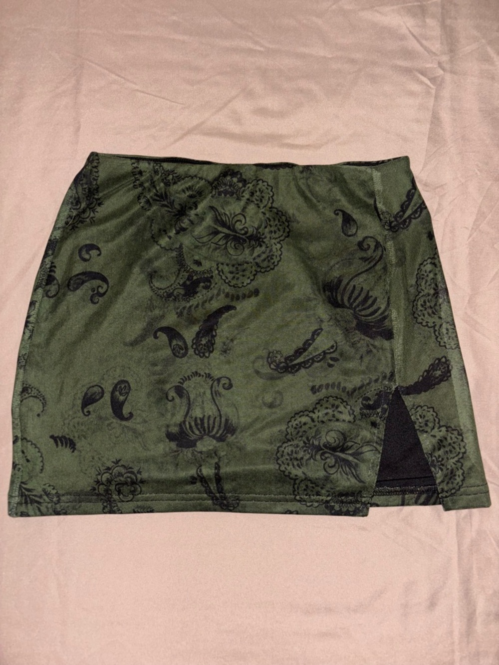 Princess Polly Olive Green Paisley Mini Skirt with Side Slit